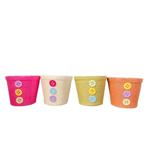 SET 4 PZ. CIOTOLA TONDA DECORO BOTTONI H15 D18 CM colori-assortiti (Cod. 39850-02)