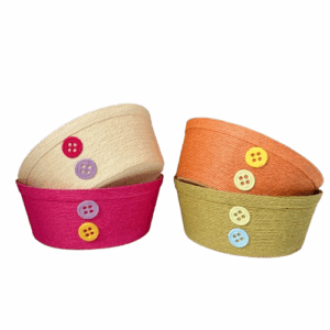 SET 4 PZ CIOTOLE ROTONDE DECORO BOTTONI H9,5 D23,5 CM colori-assortiti (Cod. 39851-02)