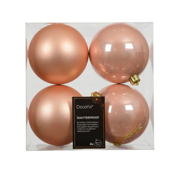 4 PZ. PALLINE DI NATALE D10 CM  peach-pearl (Cod. 38102-15)