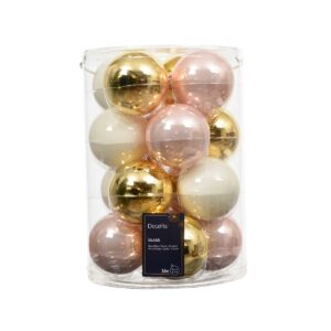 16 PZ. PALLINE DI NATALE VETRO D8 CM colori-misti---avorio-oro-rosa (Cod. 40259-01)