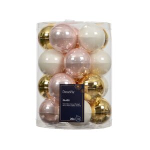 20 PZ. PALLINE DI NATALE VETRO D6 CM colori-misti---avorio-oro-rosa (Cod. 40260-01)