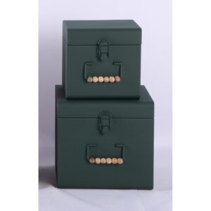 S/2 BAULETTI LATTA RAYAS 26X24 H22- 20X19 H18 CM verde-scuro (Cod. 40471-01)
