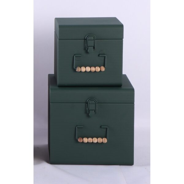 S/2 BAULETTI LATTA RAYAS 26X24 H22- 20X19 H18 CM verde-scuro (Cod. 40471-01)