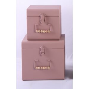 S/2 BAULETTI LATTA RAYAS 26X24 H22- 20X19 H18 CM cipria (Cod. 40471-02)