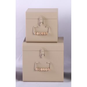 S/2 BAULETTI LATTA RAYAS 26X24 H22- 20X19 H18 CM lino (Cod. 40471-03)