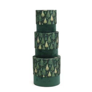 SET 3 PZ. SCATOLE FASHION PINETTI D16-D14-D12 CM velluto-verde-scuro (Cod. 40474-01)