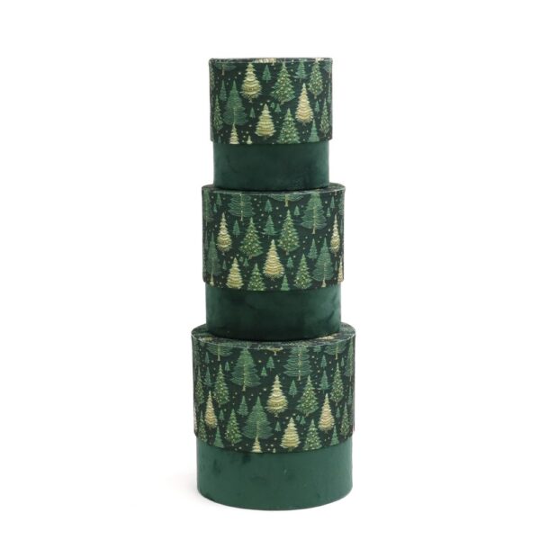 SET 3 PZ. SCATOLE FASHION PINETTI D16-D14-D12 CM velluto-verde-scuro (Cod. 40474-01)