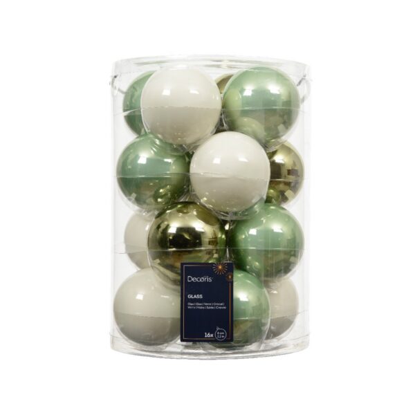 16 PZ. PALLINE DI NATALE VETRO D8 CM colori-misti---verde-menta-bia (Cod. 40259-02)
