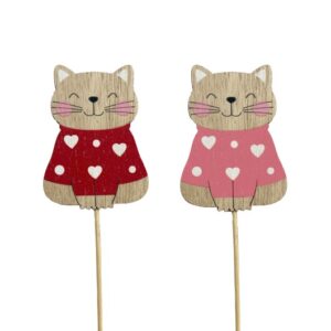 SET 12 PZ. PICK LEGNO CON GATTO E CUORI  (Cod. 40751-01)