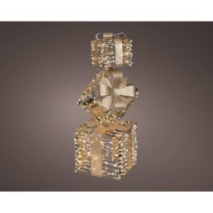 S/3 PACCHI REGALO CON LED  25X25 H73 CM oro (Cod. 40700-01)