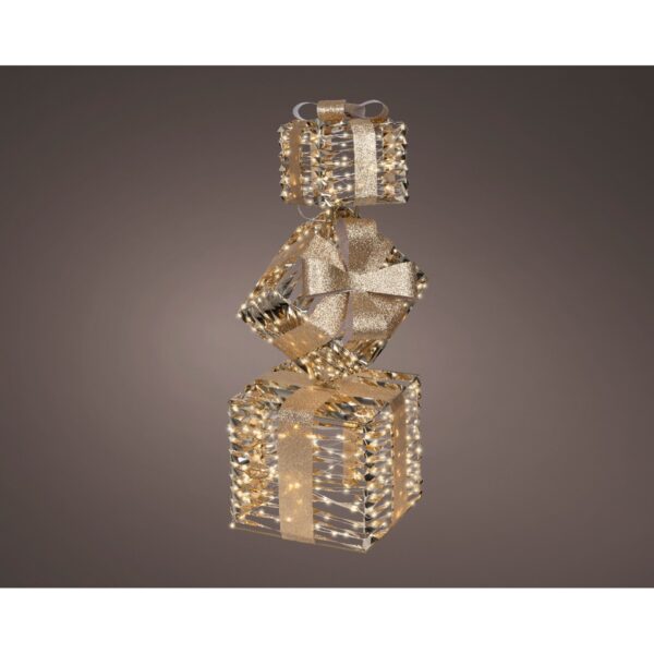 S/3 PACCHI REGALO CON LED  25X25 H73 CM oro (Cod. 40700-01)