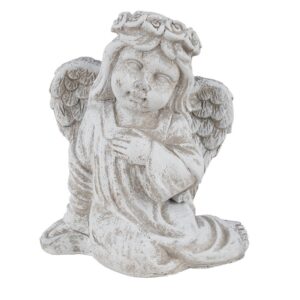 ANGELO SEDUTO CON FIORI IN TESTA 10,5X7 H12 CM grigio (Cod. 40571-01)