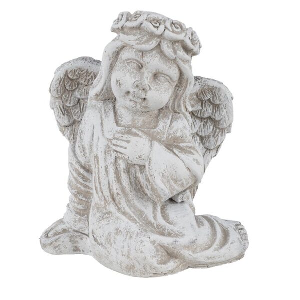 ANGELO SEDUTO CON FIORI IN TESTA 10,5X7 H12 CM grigio (Cod. 40571-01)