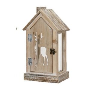 LANTERNA LEGNO NATURALE 17X14 H35 CM renna (Cod. 40743-02)