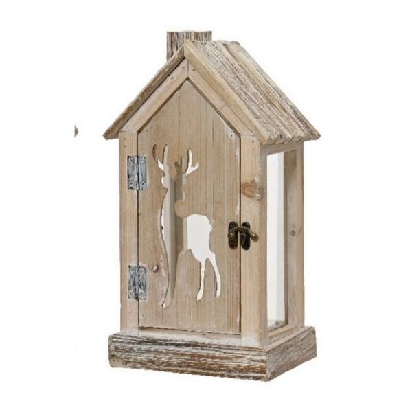 LANTERNA LEGNO NATURALE 17X14 H35 CM renna (Cod. 40743-02)
