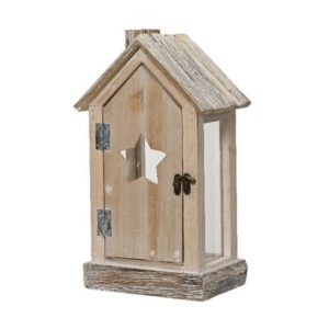 LANTERNA LEGNO NATURALE 17X14 H35 CM stella (Cod. 40743-03)