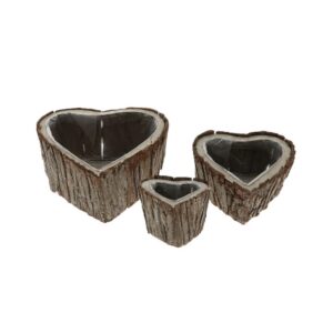 SET 3 PORTA VASO LEGNO A CUORE  27X24 H12 CM  (Cod. 40527-01)
