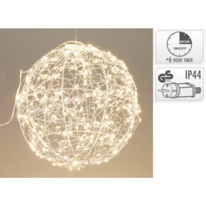 SFERA METALLO CON 300 LED LUCE CALDA TIMER 6 ORE D25 CM  (Cod. 40650-01)