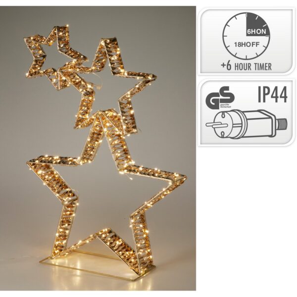 3 STELLE ORO CON LED TIMER 6 ORE H80 CM  (Cod. 40652-01)