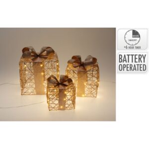 S/3 PACCHI REGALO CON LED TIMER 6 ORE  champagne (Cod. 40653-01)