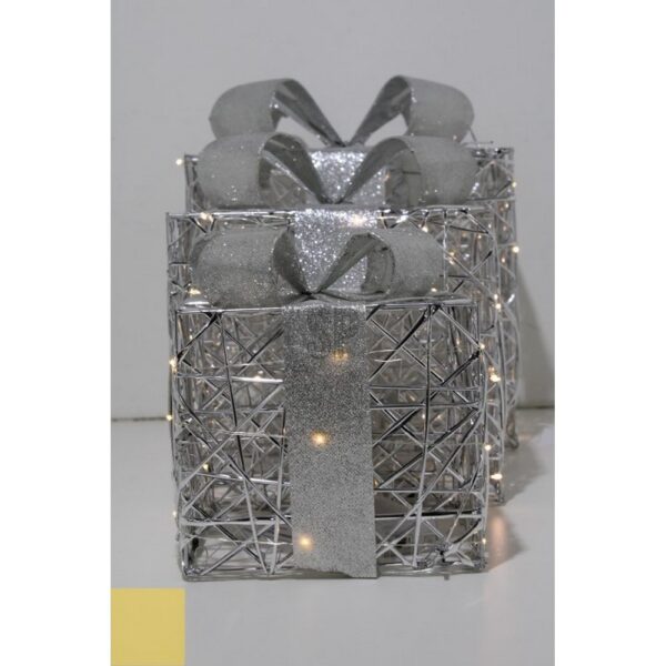 S/3 PACCHI REGALO CON LED   argento (Cod. 40655-01)