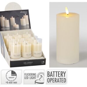 CANDELA CERA LED CON TIMER 6 ORE  D7 H15 CM avorio (Cod. 40678-01)