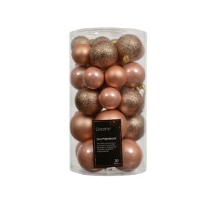 BOX PALLINE DI NATALE 30 PZ. DIAM. 4-5-6 CM. peach-pearl (Cod. 15325-25)
