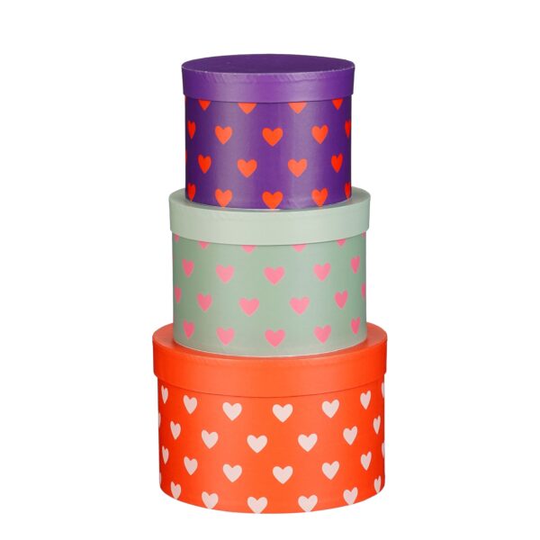 SET 3 PZ. SCATOLE COLORATE CUORI H14 D21 CM  (Cod. 40791-01)