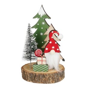 DECORAZIONE SU BASE LEGNO CON GNOMO H14 CM paccchi-regalo (Cod. 40794-02)