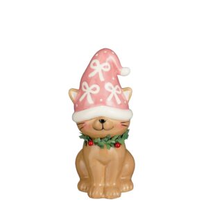 DECORAZIONE GATTO NATALIZIO 12X10 H22 CM rosa (Cod. 41024-01)