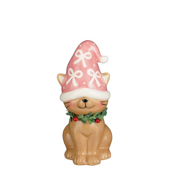 DECORAZIONE GATTO NATALIZIO 12X10 H22 CM rosa (Cod. 41024-01)