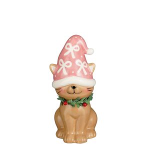 DECORAZIONE GATTO NATALIZIO 12X10 H22 CM rosa (Cod. 41024-01)