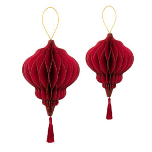 2 PZ. DECORAZIONE CARTA CON NAPPA DA APPENDERE D20/25 CM bordeaux (Cod. 40930-01)