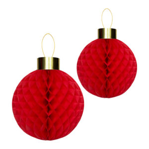 2 PZ. PALLINE CARTA A NIDO D'APE DA APPENDERE D30/40 CM rosso (Cod. 40931-01)