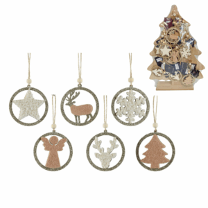 SET 24 PZ. DECORAZIONE LEGNO DA APPENDERE espositore-omaggio (Cod. 40724-01)