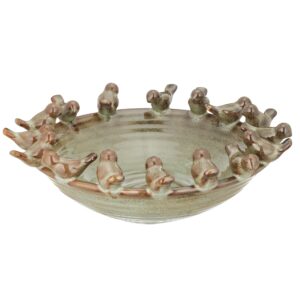 VASO PORCELLANA CON UCCELLINI 29X29X9 verde-salvia (Cod. 41041-01)