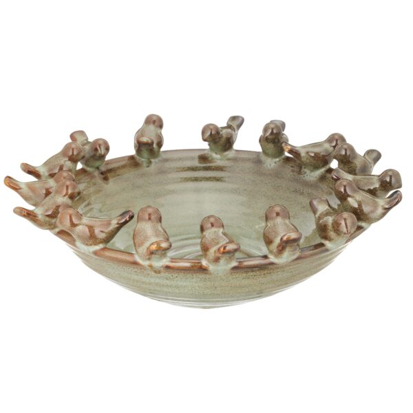 VASO PORCELLANA CON UCCELLINI 29X29X9 verde-salvia (Cod. 41041-01)