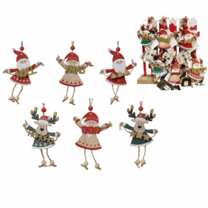 SET 24 PZ. FIGURE NATALIZIE LEGNO DA APPENDERE H11 CM espositore-omaggio (Cod. 40742-01)