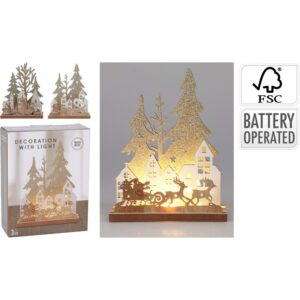 1 PZ. PAESAGGIO NATALIZIO IN LEGNO CON LED 15 CM  (Cod. 40670-01)