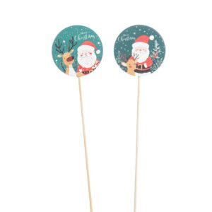 SET 12 PZ. PICK TONDO LEGNO BABBO NATALE H30 CM  (Cod. 40985-01)