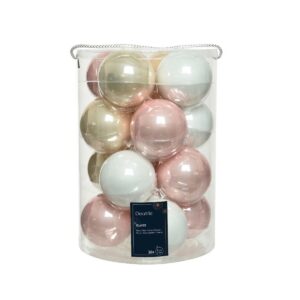16 PZ. PALLINE DI NATALE VETRO D8 CM colori-misti---bianco-champagn (Cod. 40259-03)