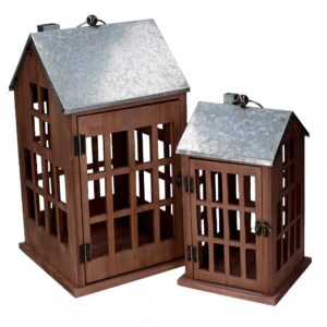 VG. SET 2 PZ. LANTERNA LEGNO NATURALE CASA 25X25X45 CM  (Cod. 41209-01)