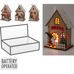 1 PZ. CASA NATALE LEGNO LED 15 CM casuale (Cod. 41118-01)