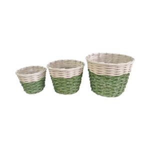 MIRATRADE SET 3 CESTI CANNETO D28 H21-D23 H17-D18 H14 CM verde-bianco (Cod. 41523-01)