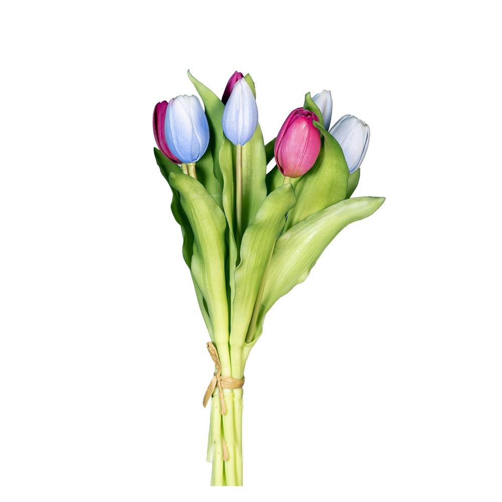 MAZZO TULIPANO REAL TOUCH 4 FIORI E 3 BOCCIOLI 30 CM  fucsia-lavanda (Cod. 37719-14)