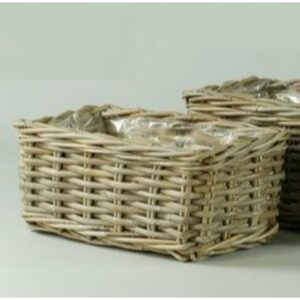 CESTO RATTAN RETTANGOLARE PER 2 VASI DA D20 CM naturale (Cod. 27093-01)