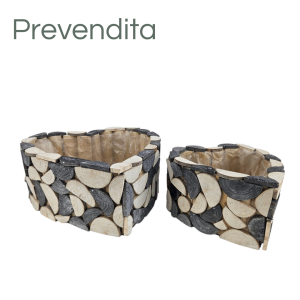 MIRATRADE SET 2 CESTI MOSAICO CUORE 30X27X12-23X20X11 grigio-bianco (Cod. 42091-01)