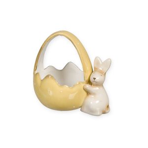 CESTO PORCELLANA CON CONIGLIO H12 D8 CM  giallo (Cod. 42001-01)