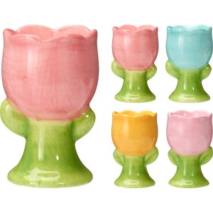 SET 4 PZ. PORTAUOVO FIORE PORELLANA H9 CM  (Cod. 41986-01)