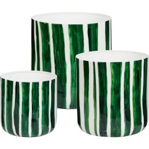 SET 3 VASI METALLO RIGHE D16 - D21 - D23 CM verde (Cod. 41913-01)